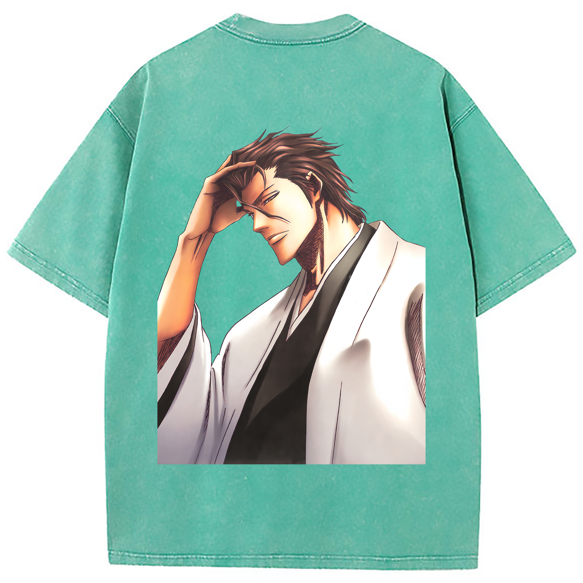 （画像用） ブリーチ 藍染 惣右介（あいぜん そうすけ） BLEACH Aizen Sousuke 綿100% ヴィンテージ風 半袖Tシャツ（背面プリント）